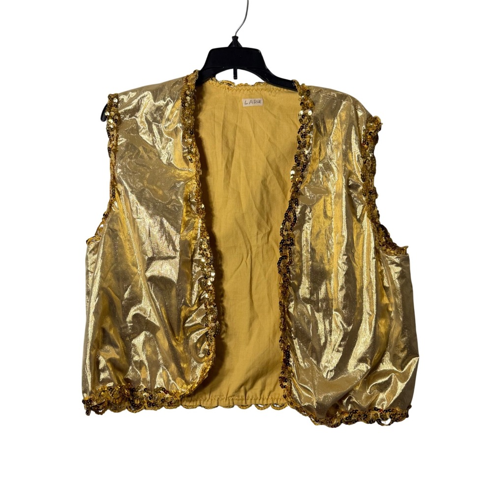 Vintage Gold Metallic Sequin Vest Men L Handmade Sultan Costume Theatrical Piece